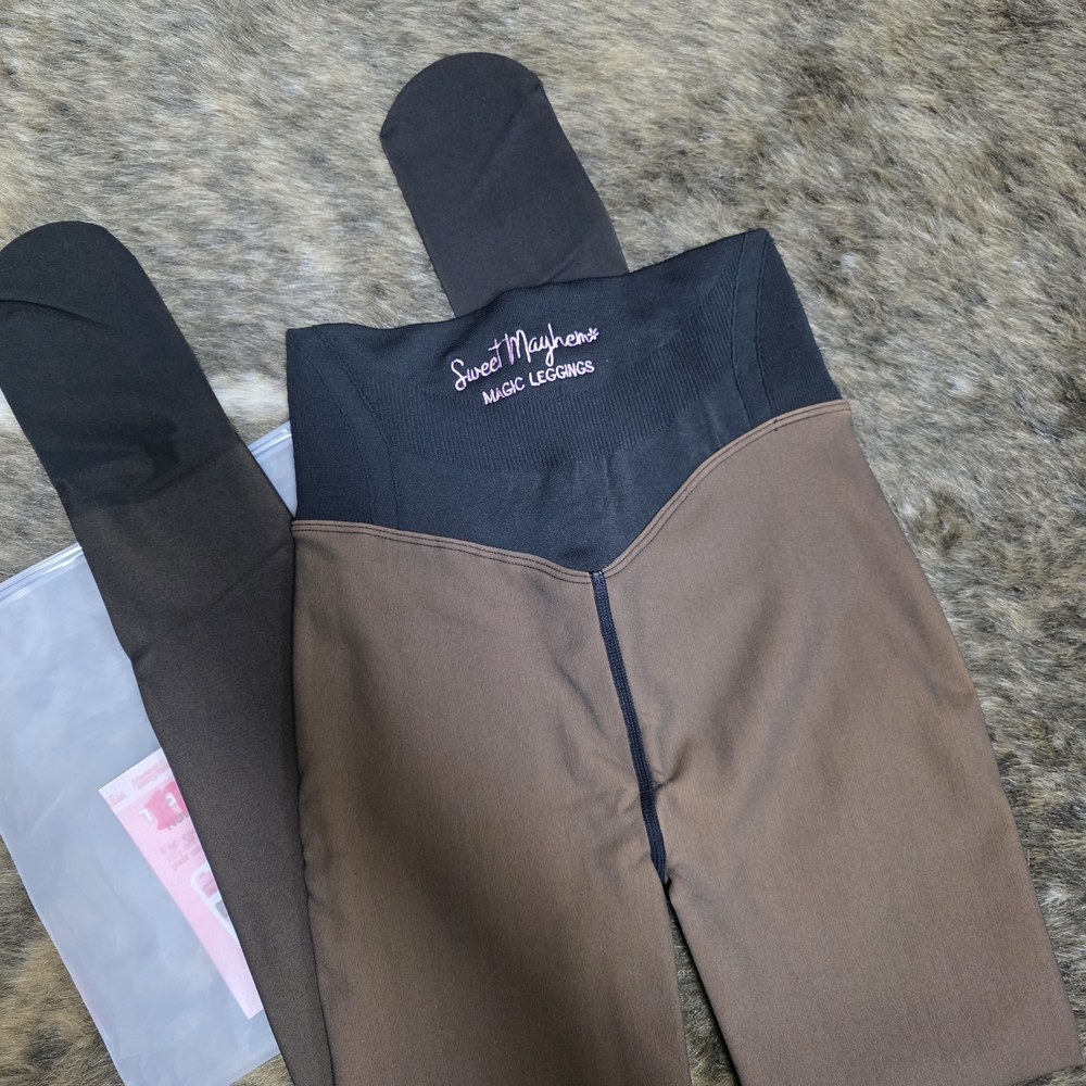 Sweet Mayhem Magic Leggings - Brown with Black Waistband